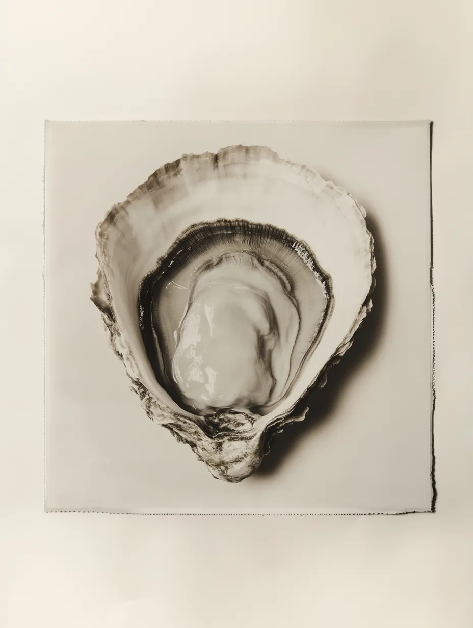 AI-generated oyster polaroid still life visual created by Officine AI